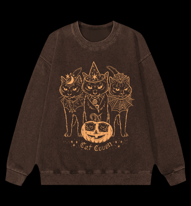 Halloween Cat Coven Vintage Washed 100% Cotton Sweatshirt - TheDrunkShark