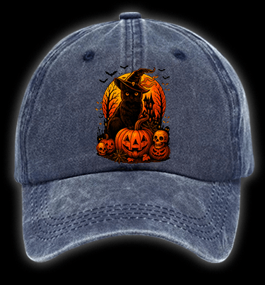 Halloween Cat Magic Vintage Washed 100% Cotton Baseball Hat - TheDrunkShark