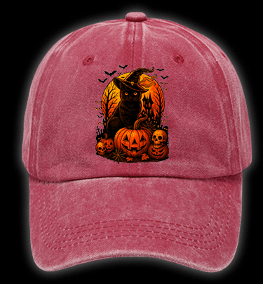 Halloween Cat Magic Vintage Washed 100% Cotton Baseball Hat - TheDrunkShark