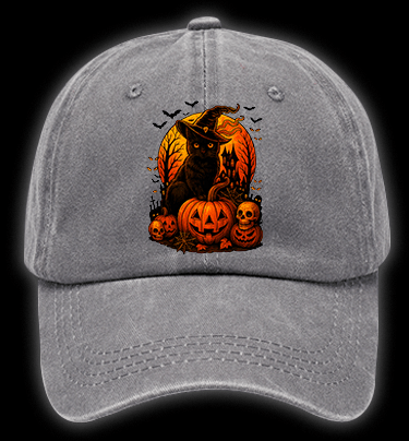 Halloween Cat Magic Vintage Washed 100% Cotton Baseball Hat - TheDrunkShark