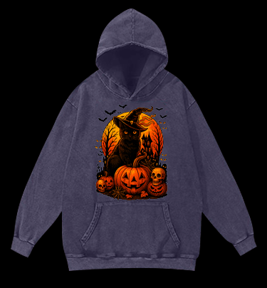 Halloween Cat Magic Vintage Washed 100% Cotton Hoodie - TheDrunkShark