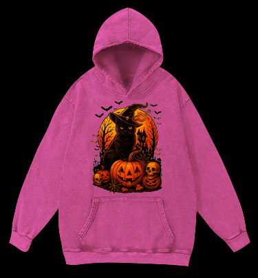 Halloween Cat Magic Vintage Washed 100% Cotton Hoodie - TheDrunkShark