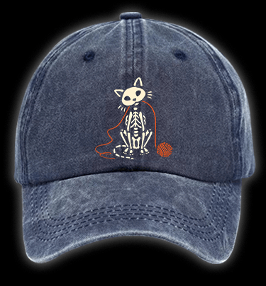 Halloween Cat Skeleton Vintage Washed 100% Cotton Baseball Hat - TheDrunkShark