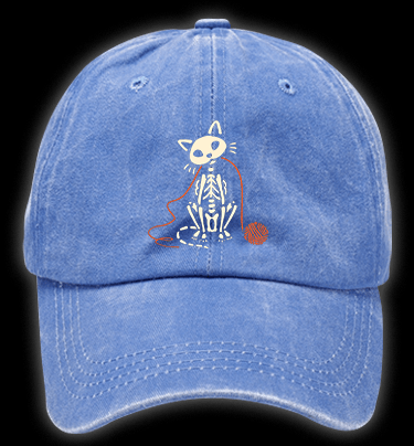 Halloween Cat Skeleton Vintage Washed 100% Cotton Baseball Hat - TheDrunkShark