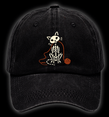 Halloween Cat Skeleton Vintage Washed 100% Cotton Baseball Hat - TheDrunkShark