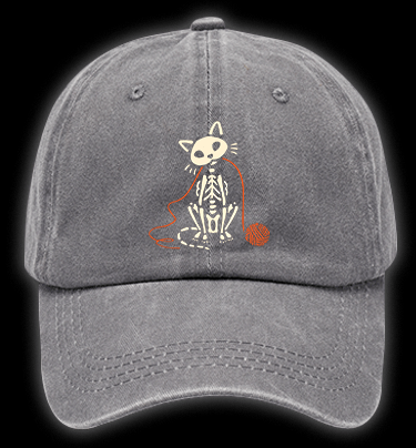 Halloween Cat Skeleton Vintage Washed 100% Cotton Baseball Hat - TheDrunkShark