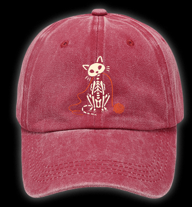 Halloween Cat Skeleton Vintage Washed 100% Cotton Baseball Hat - TheDrunkShark