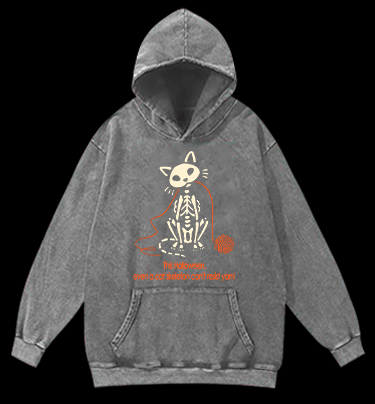 Halloween Cat Skeleton Vintage Washed 100% Cotton Hoodie - TheDrunkShark