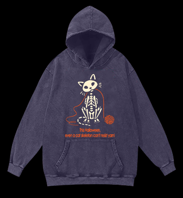 Halloween Cat Skeleton Vintage Washed 100% Cotton Hoodie - TheDrunkShark