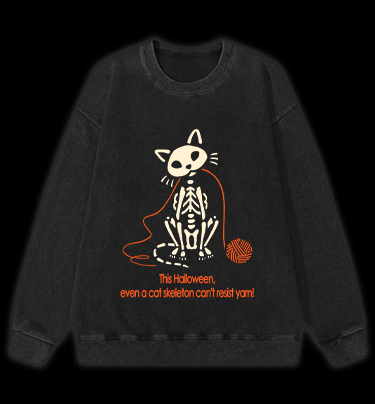 Halloween Cat Skeleton Vintage Washed 100% Cotton Sweatshirt - TheDrunkShark