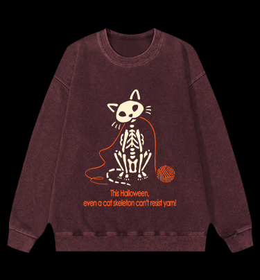 Halloween Cat Skeleton Vintage Washed 100% Cotton Sweatshirt - TheDrunkShark