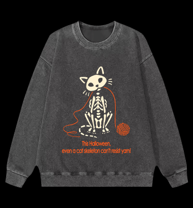 Halloween Cat Skeleton Vintage Washed 100% Cotton Sweatshirt - TheDrunkShark