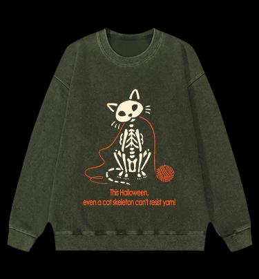 Halloween Cat Skeleton Vintage Washed 100% Cotton Sweatshirt - TheDrunkShark