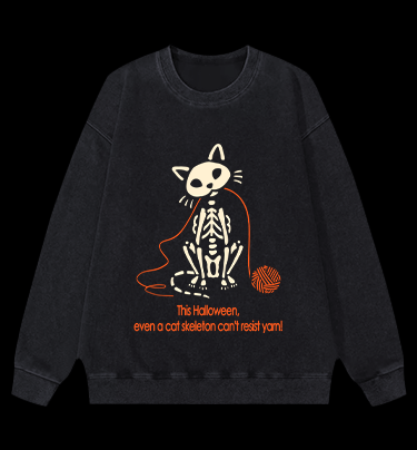 Halloween Cat Skeleton Vintage Washed 100% Cotton Sweatshirt - TheDrunkShark