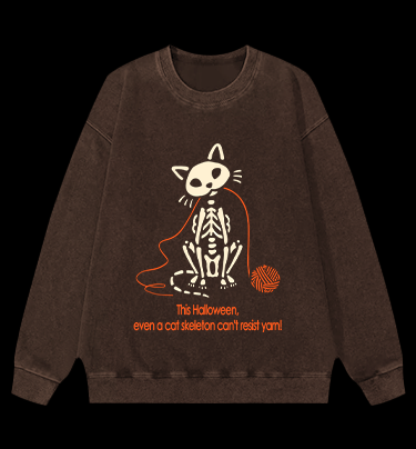 Halloween Cat Skeleton Vintage Washed 100% Cotton Sweatshirt - TheDrunkShark