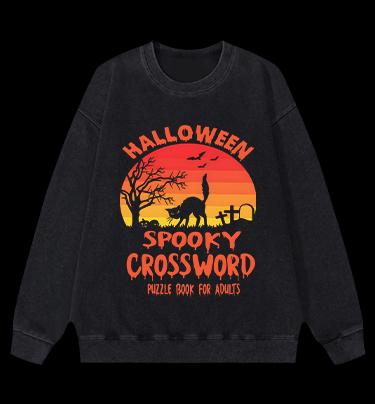 Halloween Crossword Fun Vintage Washed 100% Cotton Sweatshirt - TheDrunkShark