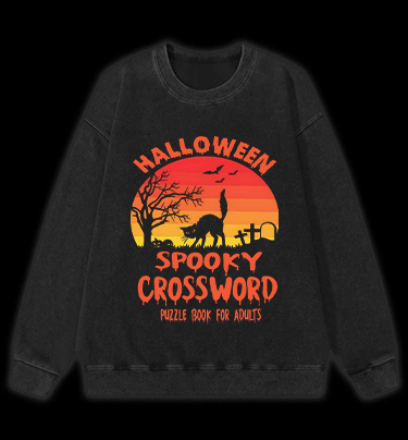 Halloween Crossword Fun Vintage Washed 100% Cotton Sweatshirt - TheDrunkShark