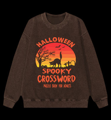 Halloween Crossword Fun Vintage Washed 100% Cotton Sweatshirt - TheDrunkShark