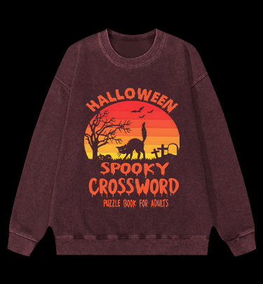 Halloween Crossword Fun Vintage Washed 100% Cotton Sweatshirt - TheDrunkShark