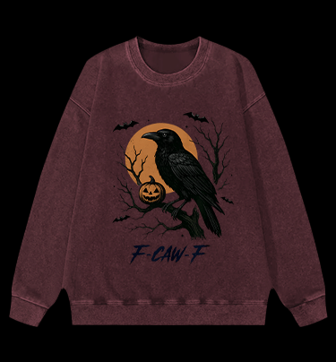 Halloween Crow  F - CAW - F  Vintage Washed 100% Cotton Sweatshirt - TheDrunkShark