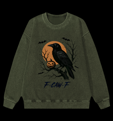 Halloween Crow  F - CAW - F  Vintage Washed 100% Cotton Sweatshirt - TheDrunkShark