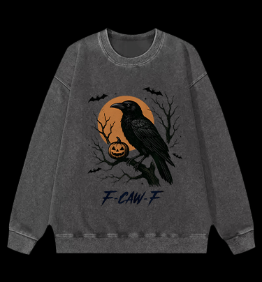 Halloween Crow  F - CAW - F  Vintage Washed 100% Cotton Sweatshirt - TheDrunkShark