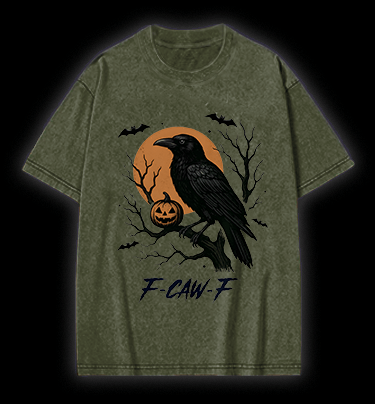 Halloween Crow  F - CAW - F  Vintage Washed 100% Cotton T-Shirt - TheDrunkShark