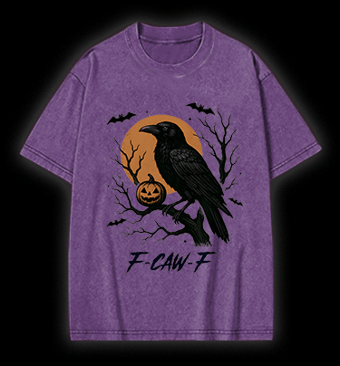 Halloween Crow  F - CAW - F  Vintage Washed 100% Cotton T-Shirt - TheDrunkShark