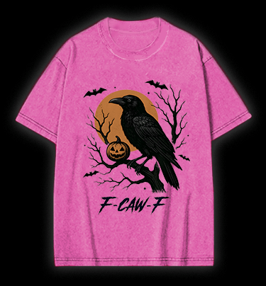 Halloween Crow  F - CAW - F  Vintage Washed 100% Cotton T-Shirt - TheDrunkShark