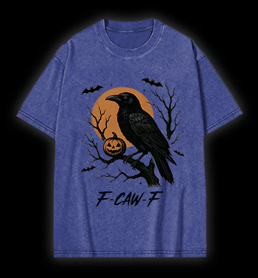 Halloween Crow  F - CAW - F  Vintage Washed 100% Cotton T-Shirt - TheDrunkShark