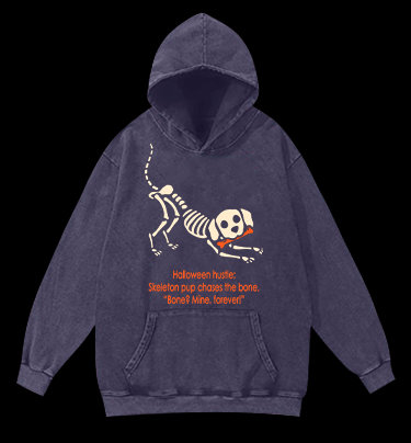 Halloween Dog's Bone Chase Vintage Washed 100% Cotton Hoodie - TheDrunkShark