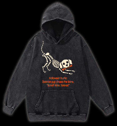 Halloween Dog's Bone Chase Vintage Washed 100% Cotton Hoodie - TheDrunkShark