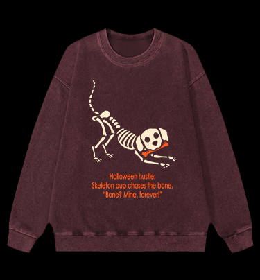 Halloween Dog's Bone Chase Vintage Washed 100% Cotton Sweatshirt - TheDrunkShark