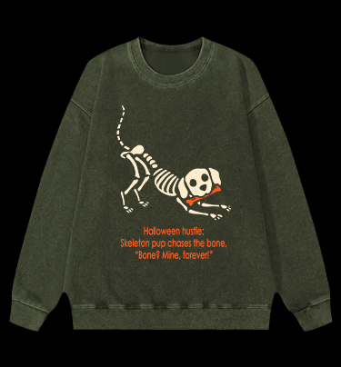 Halloween Dog's Bone Chase Vintage Washed 100% Cotton Sweatshirt - TheDrunkShark