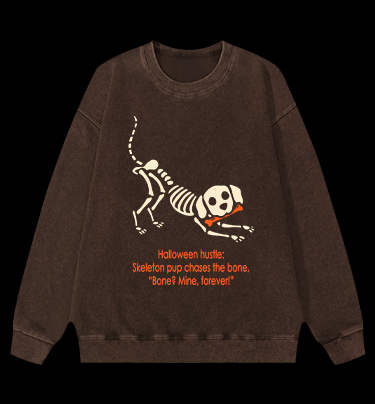 Halloween Dog's Bone Chase Vintage Washed 100% Cotton Sweatshirt - TheDrunkShark