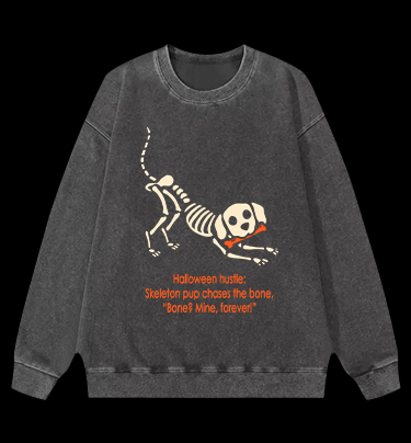 Halloween Dog's Bone Chase Vintage Washed 100% Cotton Sweatshirt - TheDrunkShark