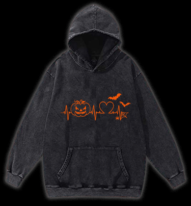 Halloween Heartbeat Vintage Washed 100% Cotton Hoodie - TheDrunkShark