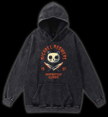 Halloween Michael Myers Cat on Elm Street Vintage Washed 100% Cotton Hoodie - TheDrunkShark