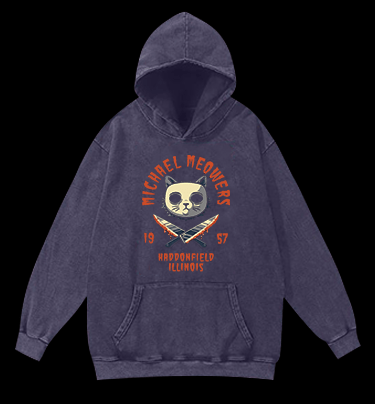 Halloween Michael Myers Cat on Elm Street Vintage Washed 100% Cotton Hoodie - TheDrunkShark