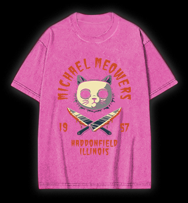 Halloween Michael Myers Cat on Elm Street Vintage Washed 100% Cotton T-Shirt - TheDrunkShark