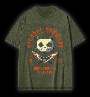 Halloween Michael Myers Cat on Elm Street Vintage Washed 100% Cotton T-Shirt - TheDrunkShark
