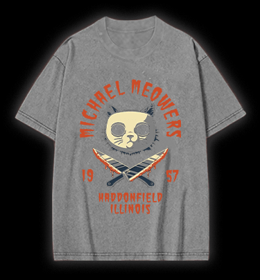 Halloween Michael Myers Cat on Elm Street Vintage Washed 100% Cotton T-Shirt - TheDrunkShark