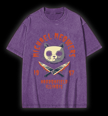 Halloween Michael Myers Cat on Elm Street Vintage Washed 100% Cotton T-Shirt - TheDrunkShark