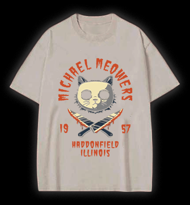 Halloween Michael Myers Cat on Elm Street Vintage Washed 100% Cotton T-Shirt - TheDrunkShark