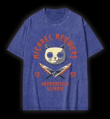 Halloween Michael Myers Cat on Elm Street Vintage Washed 100% Cotton T-Shirt - TheDrunkShark