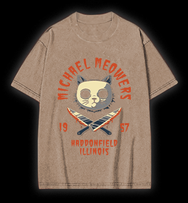 Halloween Michael Myers Cat on Elm Street Vintage Washed 100% Cotton T-Shirt - TheDrunkShark