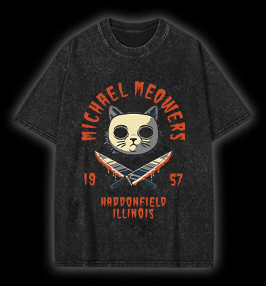 Halloween Michael Myers Cat on Elm Street Vintage Washed 100% Cotton T-Shirt - TheDrunkShark