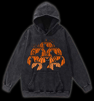 Halloween Pumpkin Cats Vintage Washed 100% Cotton Hoodie - TheDrunkShark