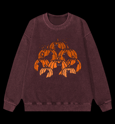 Halloween Pumpkin Cats Vintage Washed 100% Cotton Sweatshirt - TheDrunkShark