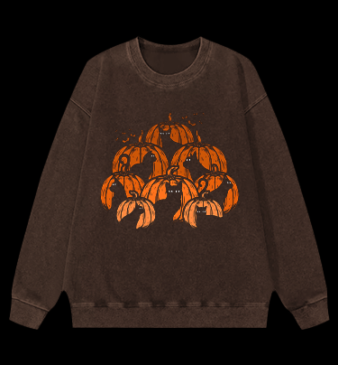 Halloween Pumpkin Cats Vintage Washed 100% Cotton Sweatshirt - TheDrunkShark